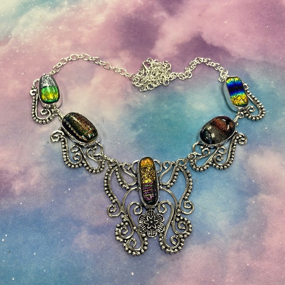 Dichroic Glass Silver Necklace